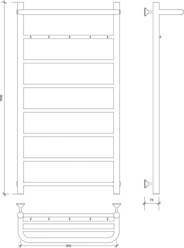 Полотенцесушитель водяной Secado Триада 1 КСП 100x55 см, графит, лесенка, с полкой