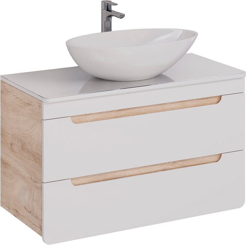 Тумба под раковину со столешницей Lemark Olivia 100 дуб кантри, белая глянцевая