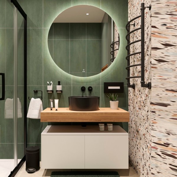 Мебель для ванной комнаты STWORKI Ольборг 100 столешница дуб французский, без отверстий, 2 тумбы 50