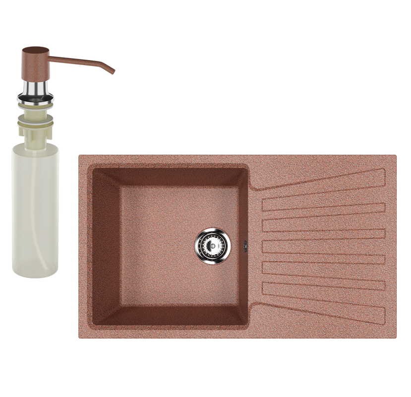 Мойка кухонная Ulgran U-703 307 терракот + дозатор U-01 терракот
