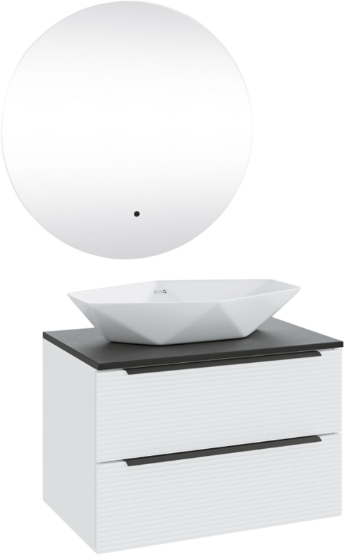 Мебель для ванной комнаты Runo Орлеан 70 белая матовая, черная, раковина Poligono 65