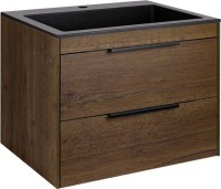 Тумба с раковиной Vincea Chiara 2D 60, 2 ящика, дуб табак, с черной раковиной