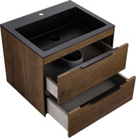 Тумба с раковиной Vincea Chiara 2D 60, 2 ящика, дуб табак, с черной раковиной