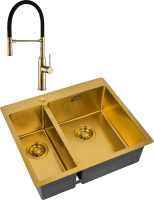 Комплект Мойка Zorg Light ZL R 590-2-510-R BRONZE R, бронза + Смеситель Steel Hummer SH 2022 BRONZE бронза
