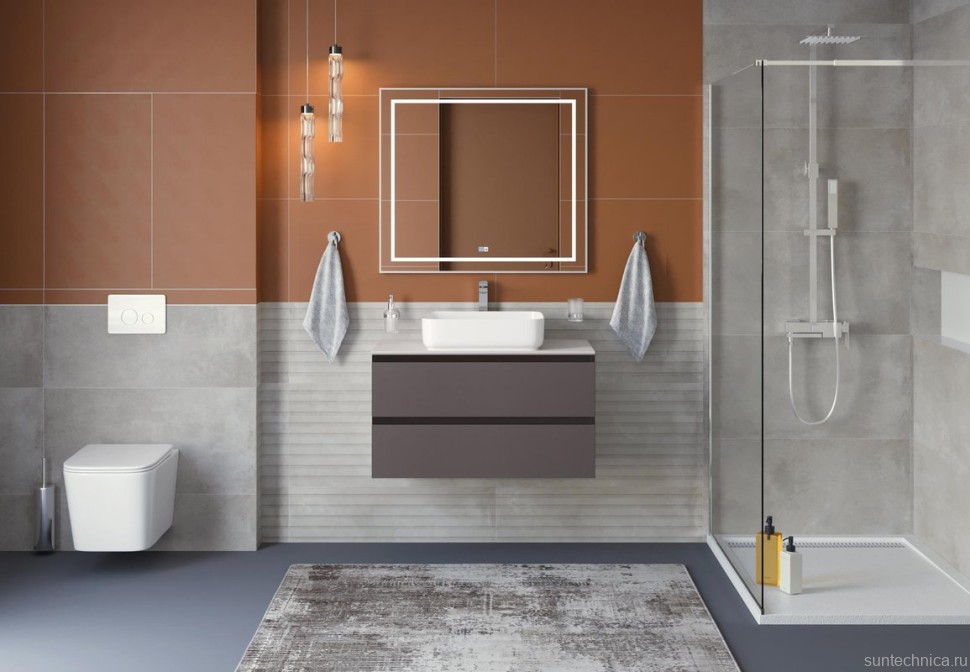 Тумба под раковину со столешницей BelBagno Kraft 90 подвесная, матовая темно-серая, столешница kep-90-bo