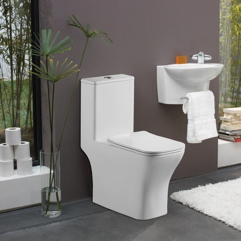 Унитаз моноблок Azario Lodi 665x350x750 напольный, горизонтальный слив, сиденье дюропласт микролифт AZ-8617