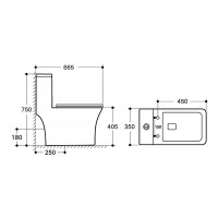 Унитаз моноблок Azario Lodi 665x350x750 напольный, горизонтальный слив, сиденье дюропласт микролифт AZ-8617