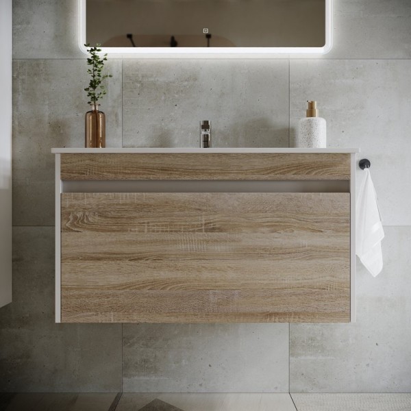 Тумба с раковиной Sancos Smart 90 см дуб бардолино