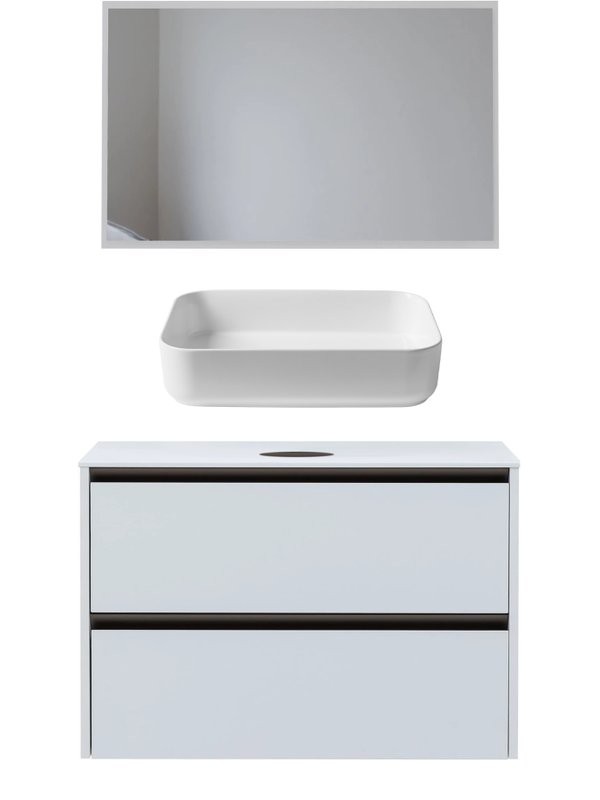 Мебель для ванной комнаты Allen Brau Activity 100 с подсветкой, матовый белый, олива браш, столешница белая, раковина Fantasy Quad 50, белая