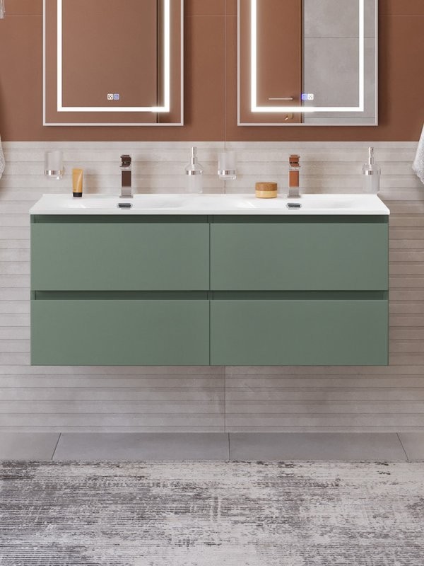 Тумба с раковиной BelBagno Kraft 120 подвесная, матовая еловая, раковина bb-8099-120-2, для двоих