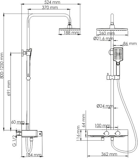 Душевая стойка Wasserkraft Thermo A11401 черная матовая