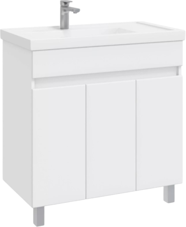 Тумба с раковиной SanStar Квадро 80 напольная, глянцевый белый, раковина Фостер R