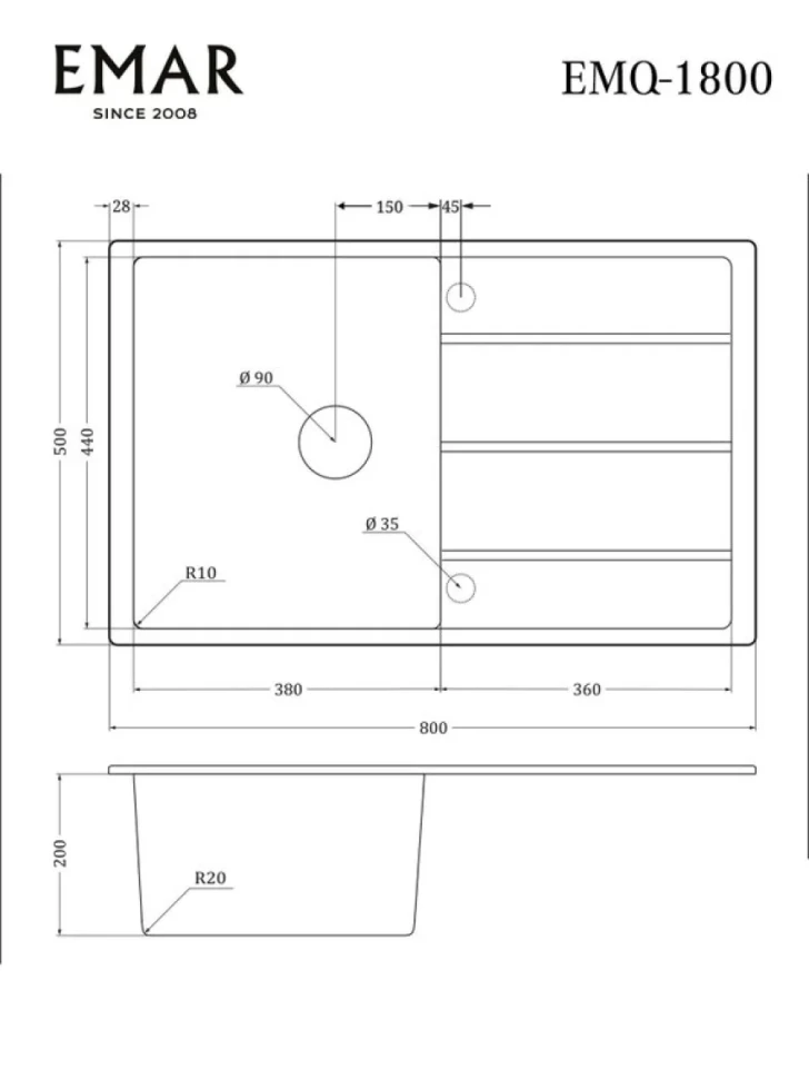 Мойка кухонная Emar Quartz EMQ-1800.Q Алмаз
