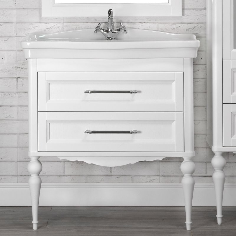 Тумба с раковиной ValenHouse Эстетика 80, белая, подвесная, ручки хром, раковина Модерн