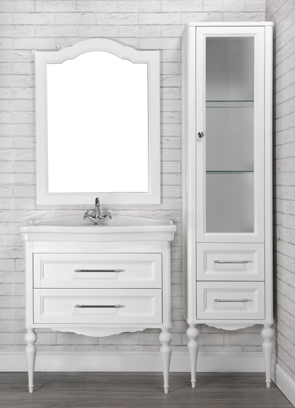 Тумба с раковиной ValenHouse Эстетика 80, белая, подвесная, ручки хром, раковина Модерн