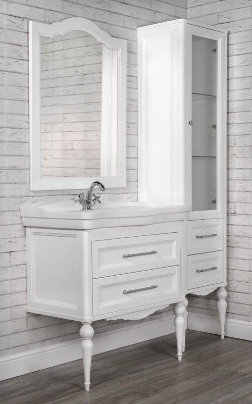 Тумба с раковиной ValenHouse Эстетика 80, белая, подвесная, ручки хром, раковина Модерн