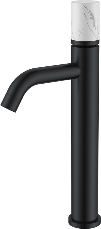 Смеситель для раковины Boheme Stick 122-B-MR-W черный, белый мрамор