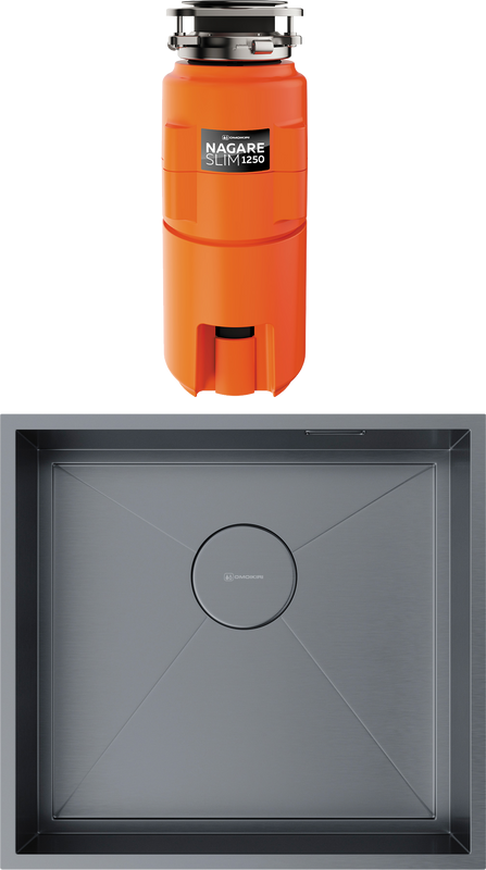 Комплект Мойка Omoikiri Kasen 48-26 INT GM воронёная сталь + Измельчитель Nagare slim 1250