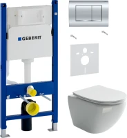Комплект Унитаз подвесной Ceramicanova Metropol CN4002 безободковый + Звукоизоляция Geberit + Инсталляция Duofix Delta 458.163.21.1 с кнопкой смыва, хром