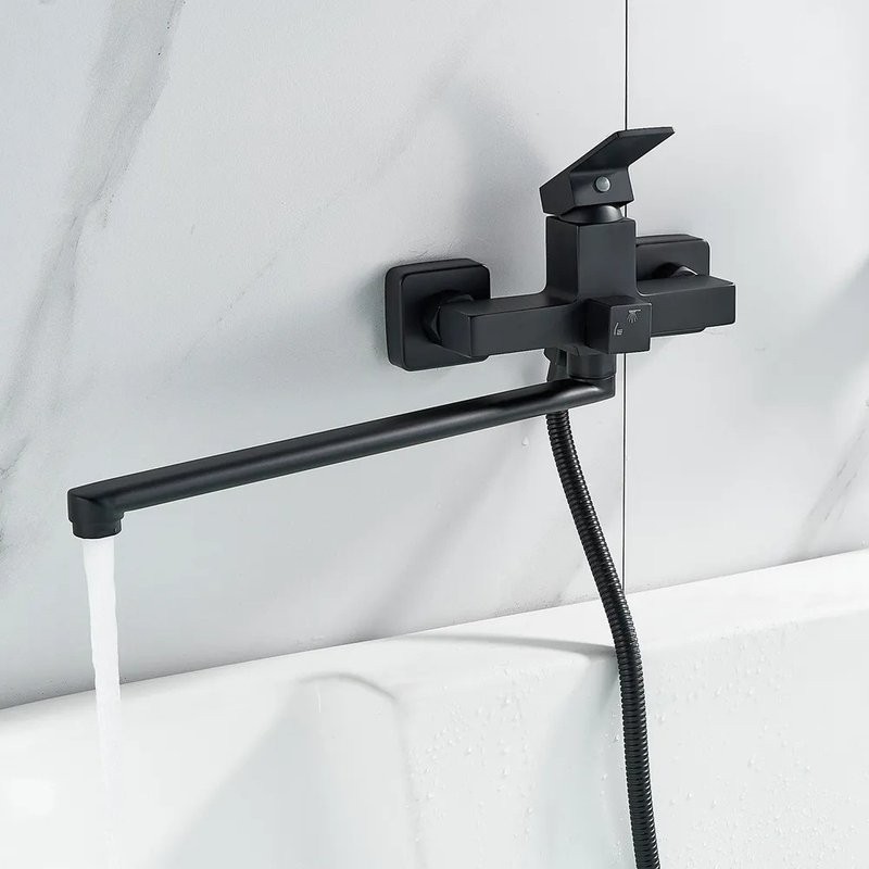 Смеситель с длинным изливом для ванны Shevanik S9622H черный