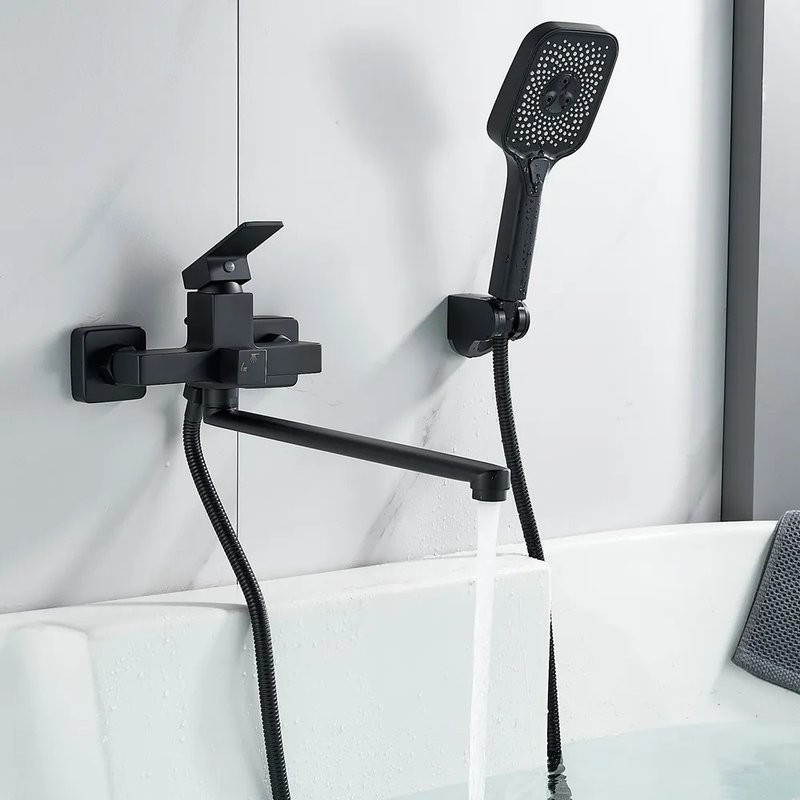 Смеситель с длинным изливом для ванны Shevanik S9622H черный