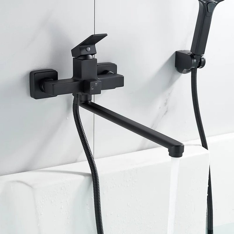 Смеситель с длинным изливом для ванны Shevanik S9622H черный