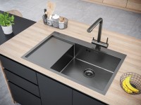 Комплект Мойка Paulmark Kroner PM217851-GMR вороненая сталь R + Измельчитель Bone Crusher BC 910-SL-Slim Line