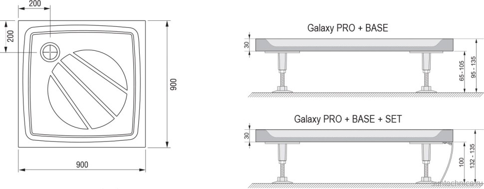 Поддон для душа Ravak Galaxy Pro Perseus Pro-90 с сифоном