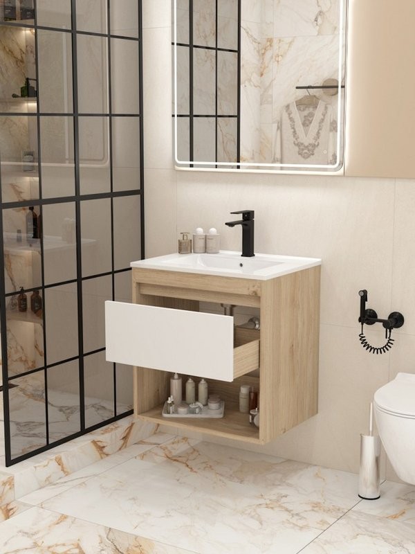 Тумба с раковиной Teymi Vitra 60 дуб, белая