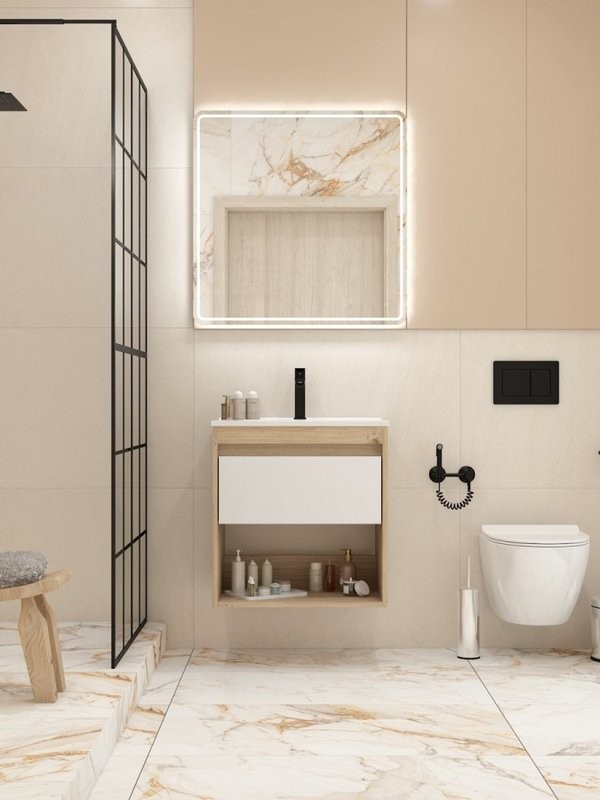 Тумба с раковиной Teymi Vitra 60 дуб, белая