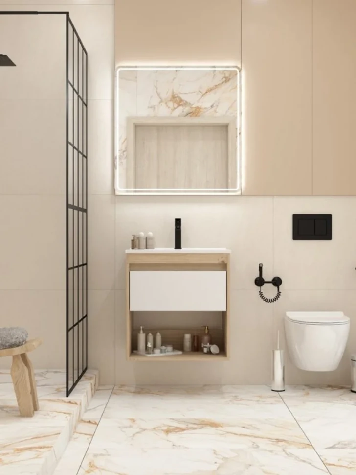 Тумба с раковиной Teymi Vitra 60 дуб, белая
