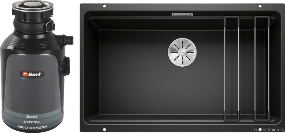 Комплект Мойка Blanco Etagon 700-U черная + Измельчитель Bort Alligator