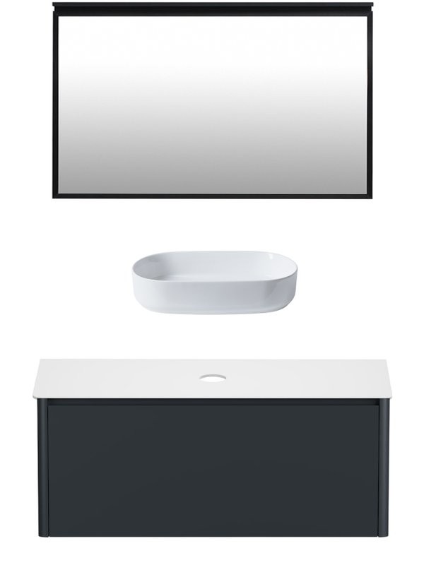 Мебель для ванной комнаты Allen Brau Gravity 120 1 ящик, матовый антрацит, столешница белая, раковина Fantasy Oval 55, белая