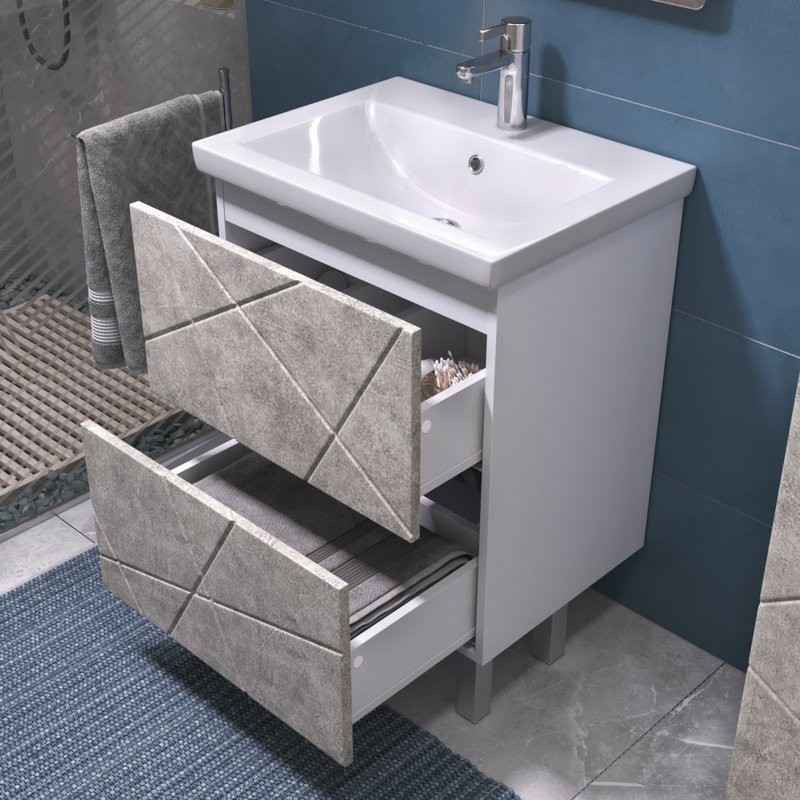Тумба с раковиной Vigo Geometry 60 напольная, бетон, раковина Como 60
