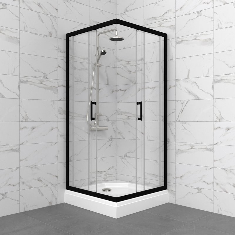 Душевой уголок Triton Фикс Блэк Щ0000077397 80х80 см с поддоном, профиль черный матовый