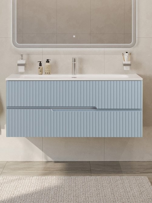 Тумба с раковиной Cezares Duet-n 120 подвесная, 2 ящика, жемчужная голубая