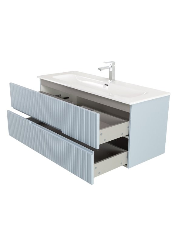 Тумба с раковиной Cezares Duet-n 120 подвесная, 2 ящика, жемчужная голубая