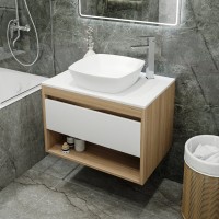 Тумба с раковиной Teymi Ritta 75 дуб эврика, матовая белая, раковина Kati 43