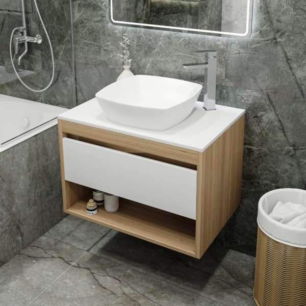 Тумба с раковиной Teymi Ritta 75 дуб эврика, матовая белая, раковина Kati 43