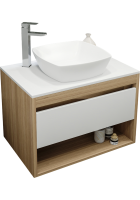 Тумба с раковиной Teymi Ritta 75 дуб эврика, матовая белая, раковина Kati 43