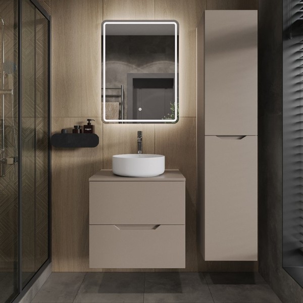 Мебель для ванной комнаты Orange Line 60 подвесная, 2 ящика, матовый латте с раковиной B09-360W