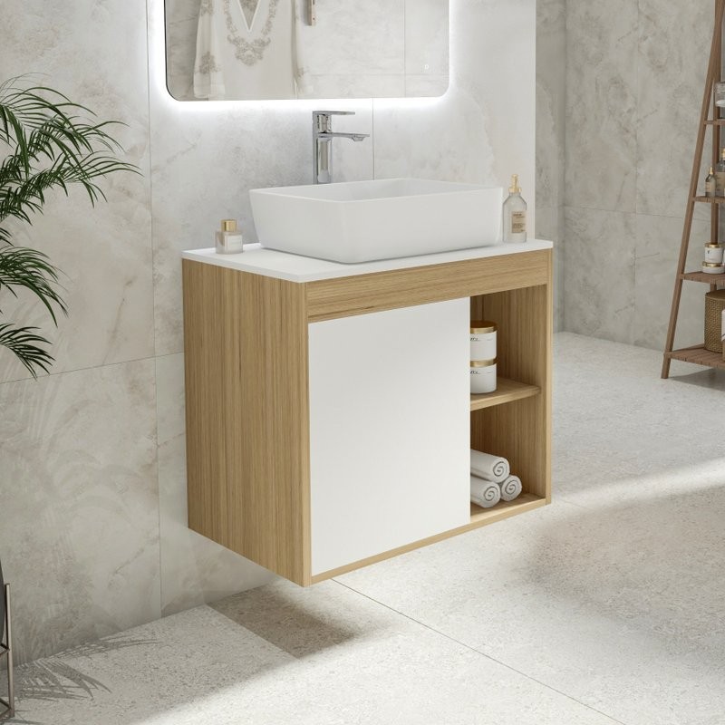 Тумба с раковиной Teymi Nura 70 дуб эврика, матовая белая, раковина Helmi 50