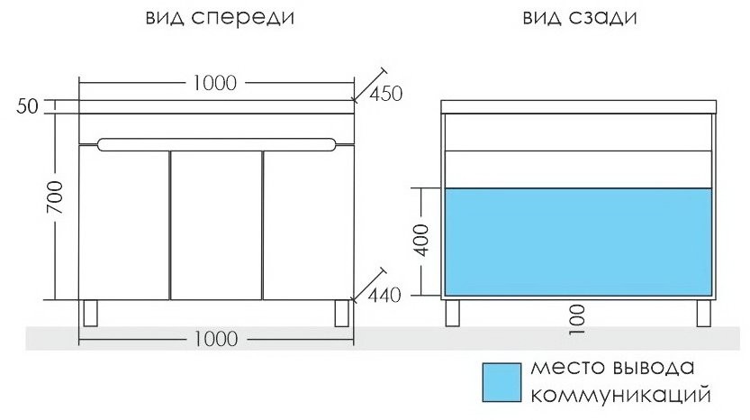 Тумба под раковину без столешницы СаНта Лондон 100 напольная, 3 дверцы