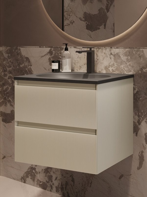 Тумба с раковиной Vincea Welle 60 m.beige soft-touch, раковина VCB-4H600G серый шелк