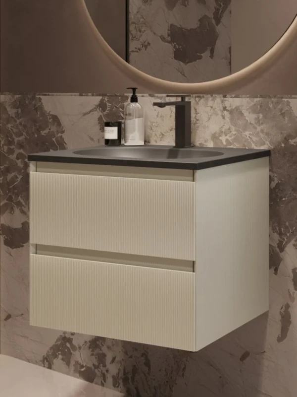 Тумба с раковиной Vincea Welle 60 m.beige soft-touch, раковина VCB-4H600G серый шелк