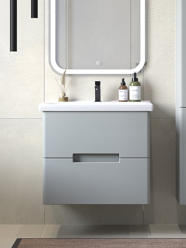 Тумба с раковиной SanStar Ориана 60 подвесная, серая, раковина Santek Миранда 60