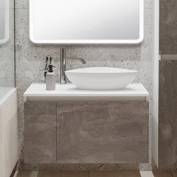 Тумба с раковиной Runo Бари 80 железный камень, раковина Terzo 60