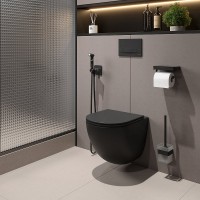 Комплект Lemark Glazer 100122237 безободковый, с микролифтом, кнопка смыва матовая черная soft touch