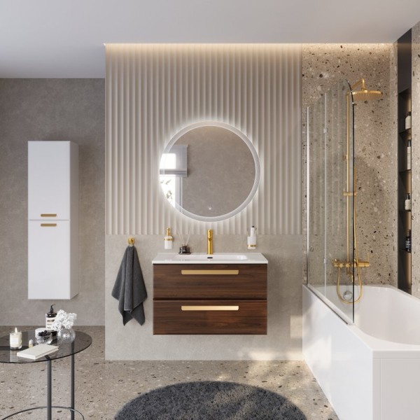 Мебель для ванной комнаты Cezares Eco Cer-N 80 орех шоколад софт, раковина Duet 80, ручки сатиновое золото