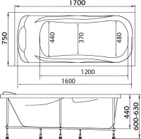 Акриловая ванна Marka One Dipsa 170x75 см, пристенная, белая, с каркасом